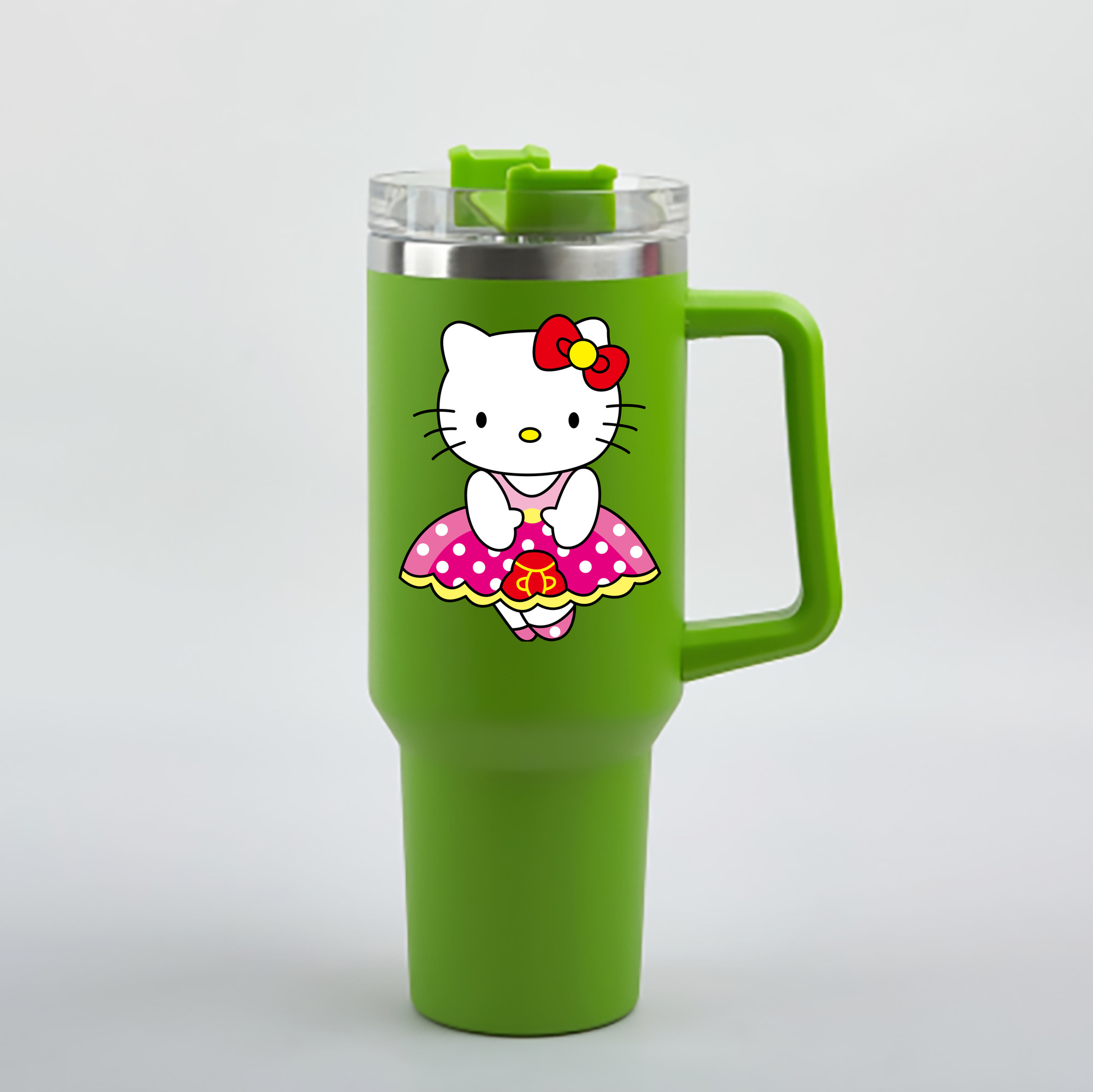 （画像用） Hello Kitty ハローキティ 1200mL車用タンブラー - クリスタルステッカー（プラスチックストロー付き）
